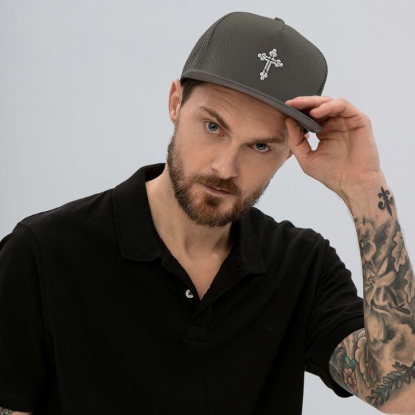 Orthodox Christian Cross Mesh Back Snapback, Black Hat with White Cross