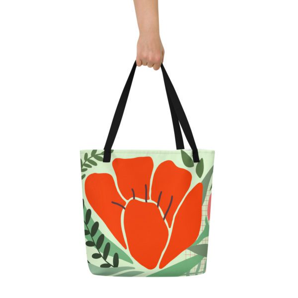Floral Leaves All-Over Print Large Tote Bag, Gold Orthodox Cross Bag With Inside Pocket - Image 3