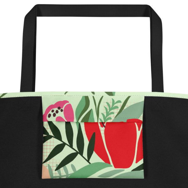 Floral Leaves All-Over Print Large Tote Bag, Gold Orthodox Cross Bag With Inside Pocket - Image 2
